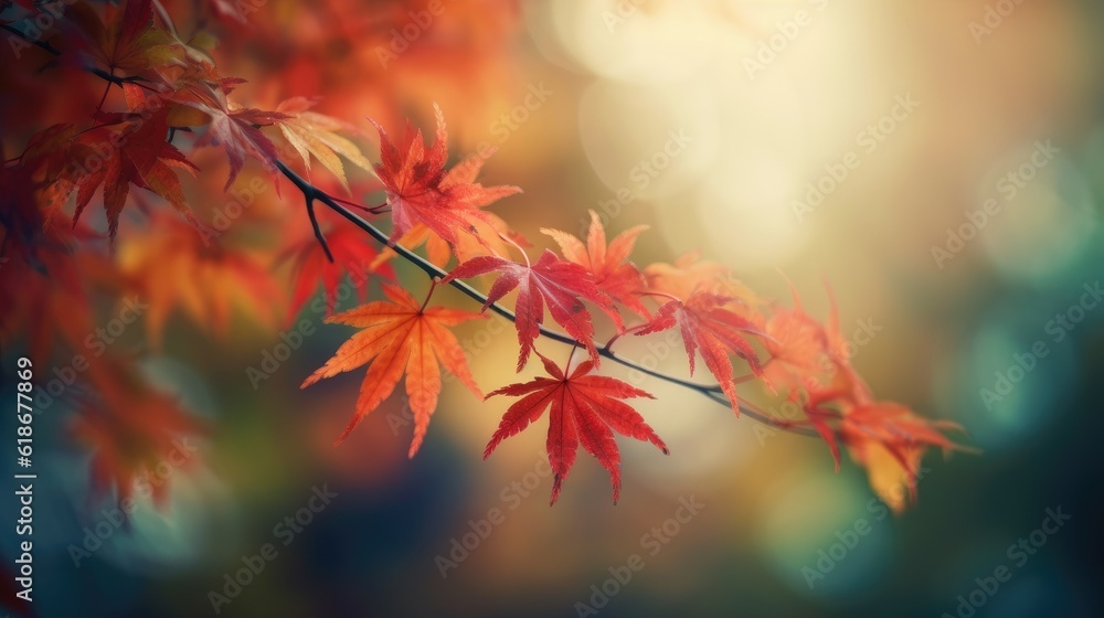 Leinwandbilder web banner design for autumn season and end year activity with red and yellow maple leaves with soft