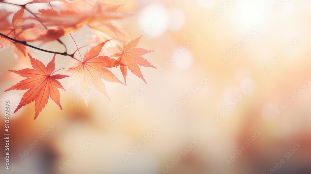 Wall mural web banner design for autumn season and end year activity with red and yellow maple leaves with soft