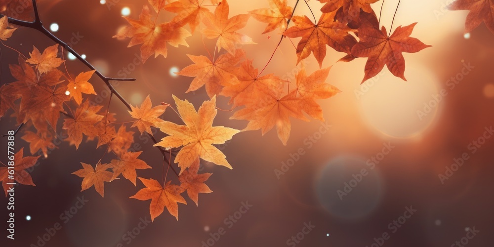 Leinwandbilder web banner design for autumn season and end year activity with red and yellow maple leaves with soft