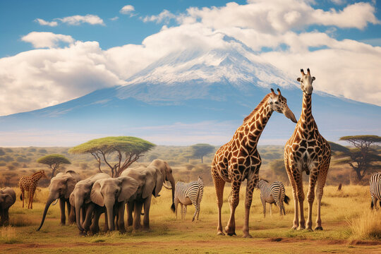 a group of African animals in the zoo 3d rendering AI generative
