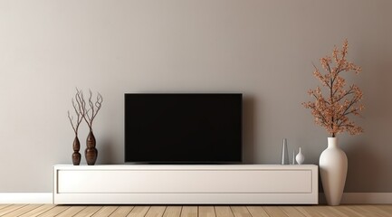 Cozy living room shot of tv with horizontal screen mockup