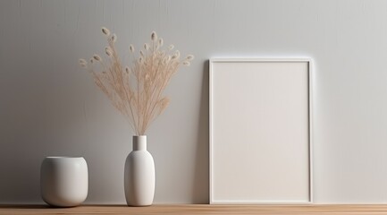 Frame mockup for your art with flower in the vase
