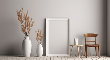 Frame mockup for your art with flower in the vase