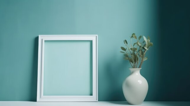 Frame mockup for your art with flower in the vase