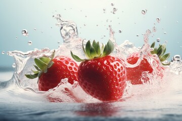 Fototapeta premium Fresh strawberry dropped into water with splash on the background.