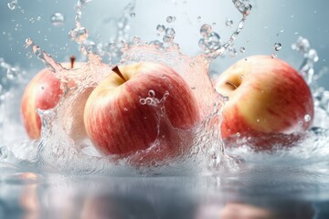 Red apples in refreshing water with clipping path