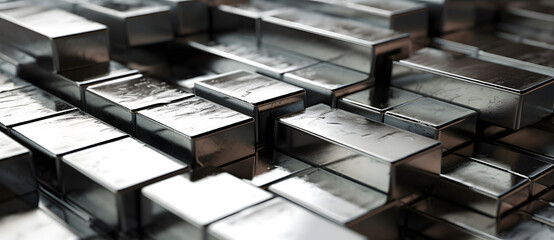 several shiny silver bars stacked on top of each other Generated by AI