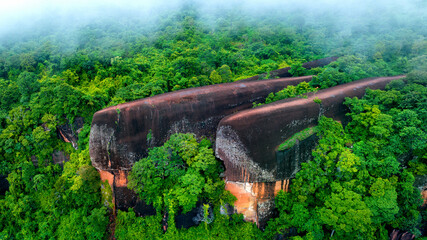 3 Whale Rock. Aerial view of Three whale stones in Phu Sing National, Bueng Kan, Thailand.