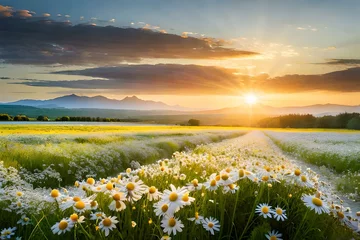 Crédence de cuisine en verre imprimé Prairie, marais beautiful field meadow flowers chamomile 