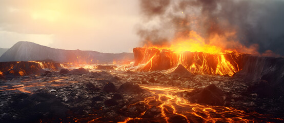 the lava and rocks are glowing as the sun sets over them Generated by AI