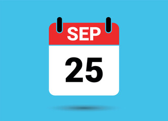 September 25 Calendar Date Flat Icon Day 25 Vector Illustration