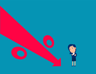 Looking at the falling percentage symbol in confusion. Falling and decreasing concept