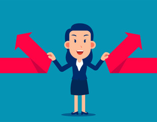 Pushing the arrow and changing the direction. Business vector illustration