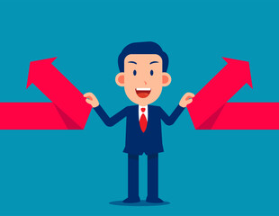 Pushing the arrow and changing the direction. Business vector illustration