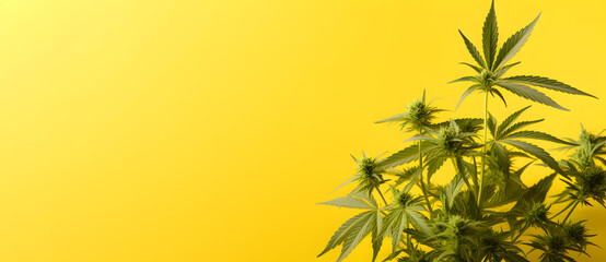 Fototapeta na wymiar a cannabis plant on a yellow background Generated by AI