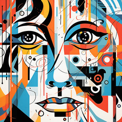 Abstract background with faces collage black and white and colours elements, psychology, stress wallpaper illustration, Generative AI