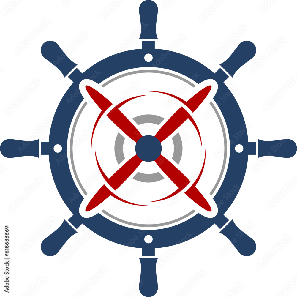 Sticker yacht steering wheel with red propeller