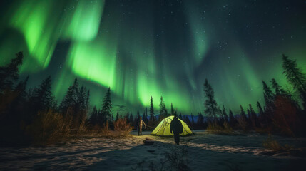  Camping Under Dancing Green Aurora Northern Light