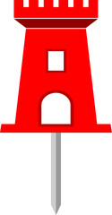 Red push pin with fortress