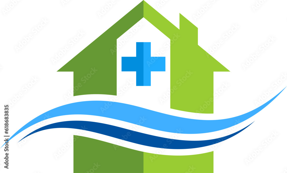 Poster house with medical cross and wave