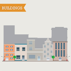 Naklejka premium Isolated colored street city view with different buildings Vector