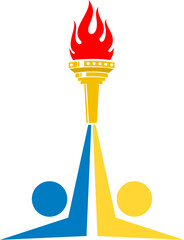 Two winning human with Olympic torch