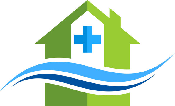 House with medical cross and wave