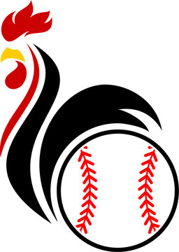 Artistic rooster with baseball side