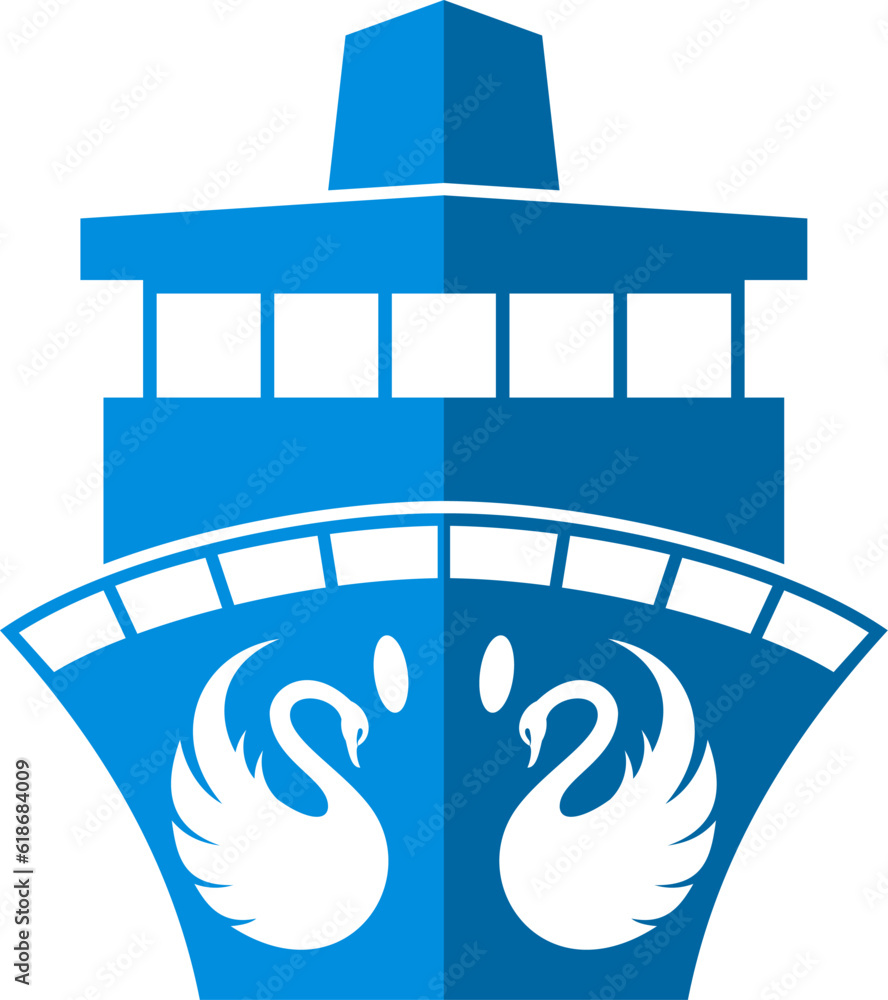 Sticker blue yacht ship with swan