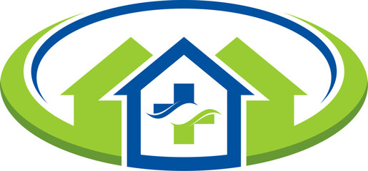 Ellipse shape with three house and medical