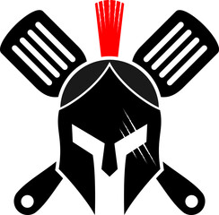 Spartan helmet with cooking spatula