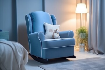Serene Blue Rocking Chair in Softly Lit Nursery