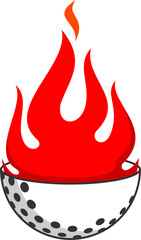 Half golf ball with fire inside