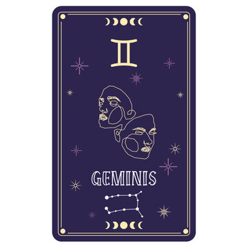 Isolated tarot card with geminis zodiac sign Vector