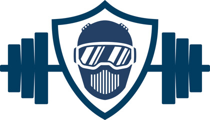 Shield with barbel and tactical mask inside