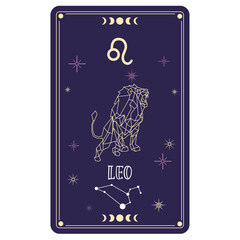 Isolated tarot card with leo zodiac sign Vector