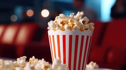 Popcorn in the blurred cinema 