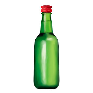 Green bottle of beer and soju hand draw and paint no background for decoration and online advertising 