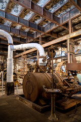 Interior view of an old abandoned factory.