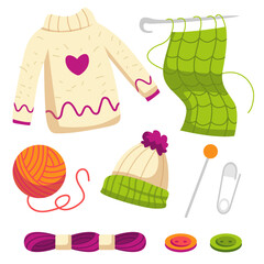 Cartoon crochet tools.