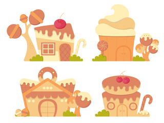 Cartoon shops building icon set
