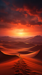 Fototapeta na wymiar Sunset landscape of sand dunes.generative AI image.