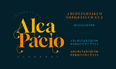 Aleapacio premium luxury elegant alphabet letters and numbers. Elegant wedding typography classic serif font decorative vintage retro. Creative vector illustration