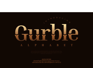 Gurble premium luxury elegant alphabet letters and numbers. Elegant wedding typography classic serif font decorative vintage retro. Creative vector illustration