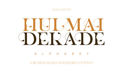 Hulmadekaide premium luxury elegant alphabet letters and numbers. Elegant wedding typography classic serif font decorative vintage retro. Creative vector illustration