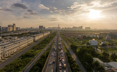 sunset over the highway to hochiminh city