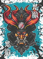 Samurai head oni demon mask mascot logo vector illustration