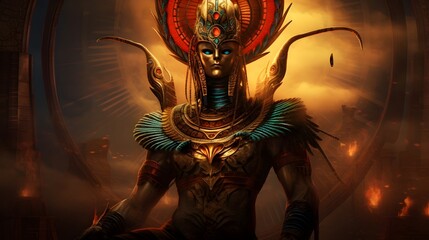 Fototapeta na wymiar Egyptian god Ra. Ra, Egyptian, mythological, god. Created with Generative AI Technology. 
