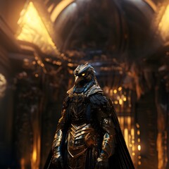 Futuristic look of Egyptian god Horus. Horus, Egyptian, god, futuristic. Created with Generative AI Technology. 