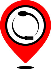 Red pin location with circular spoon and fork